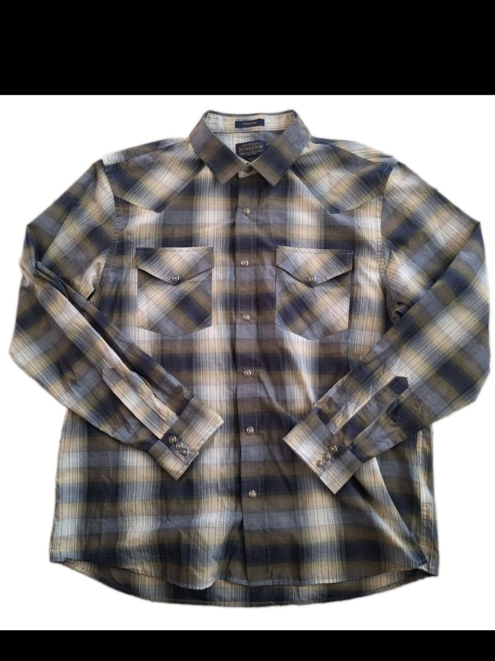 Pendleton Frontier Shirt Mens XL Plaid Western Pearl Snap Long Sleeve Blue Gray